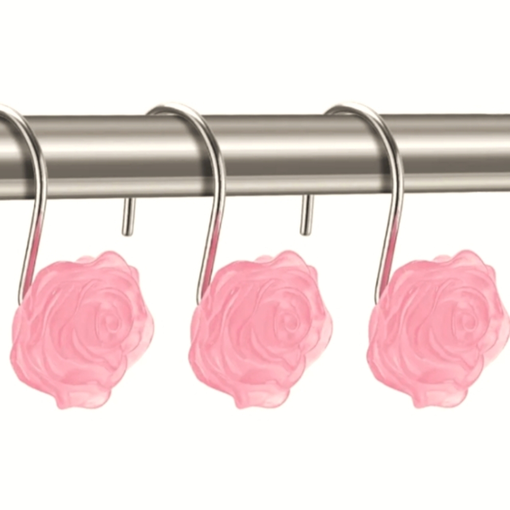 Faux Rose Quartz Pink Roses Shower Curtain Rings Hooks Glow in the Dark Flowers